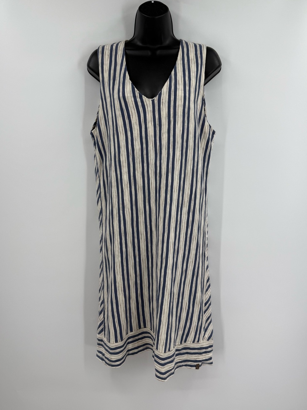 Billy Reid Cotton Striped Sleeveless V Neck Shift Dress | Blue / Cream | M